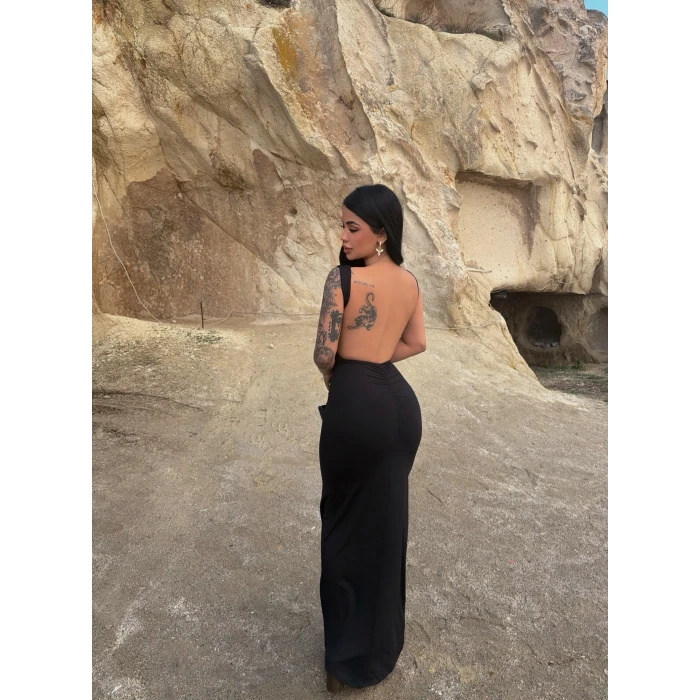 Siyah Sırt Açık Long Elbise