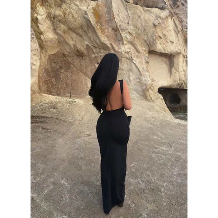 Siyah Sırt Açık Long Elbise