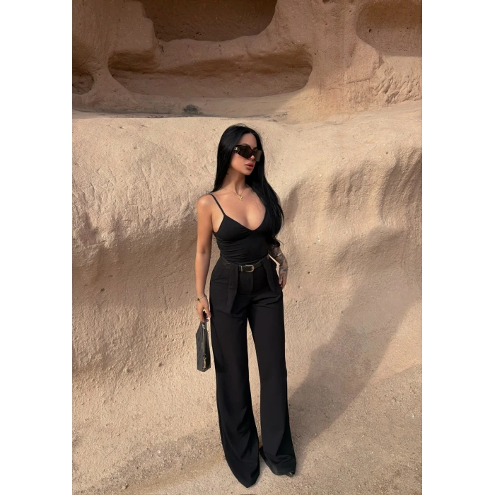 Kemerli Yüksek Bel Örme Pantolon