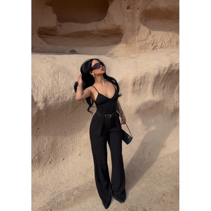 Kemerli Yüksek Bel Örme Pantolon