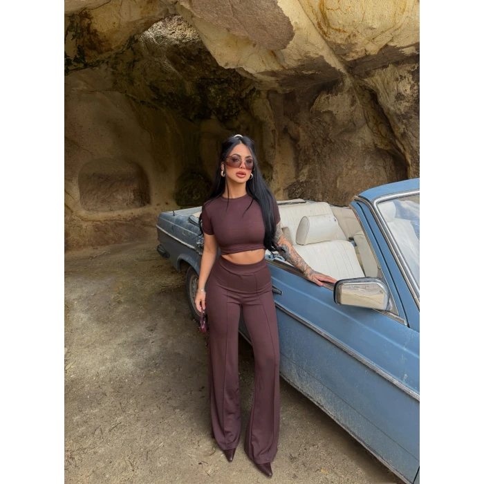 Kahve Şeritli Modal İkili Takım