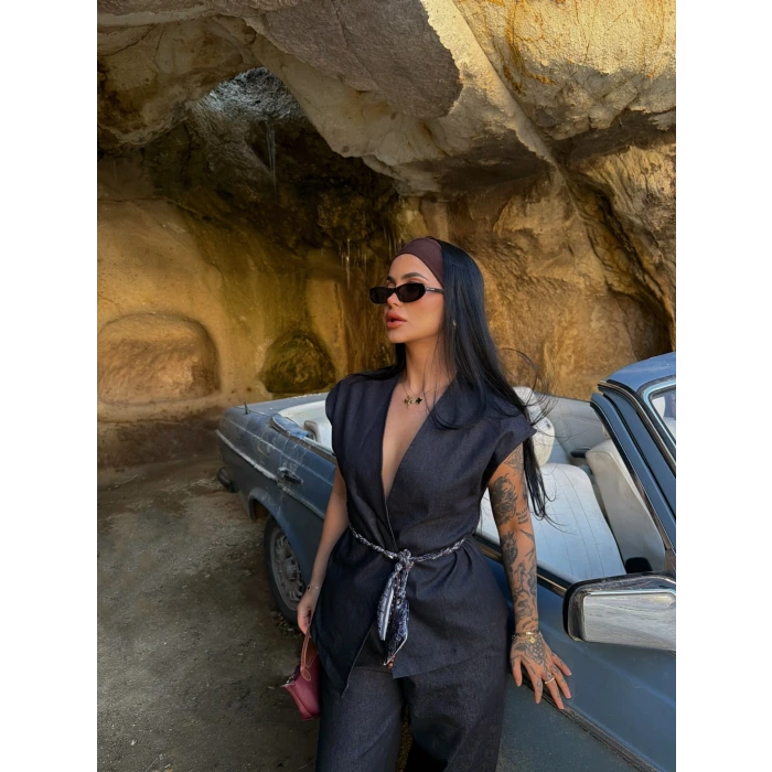 Yelekli Denim İkili Takım