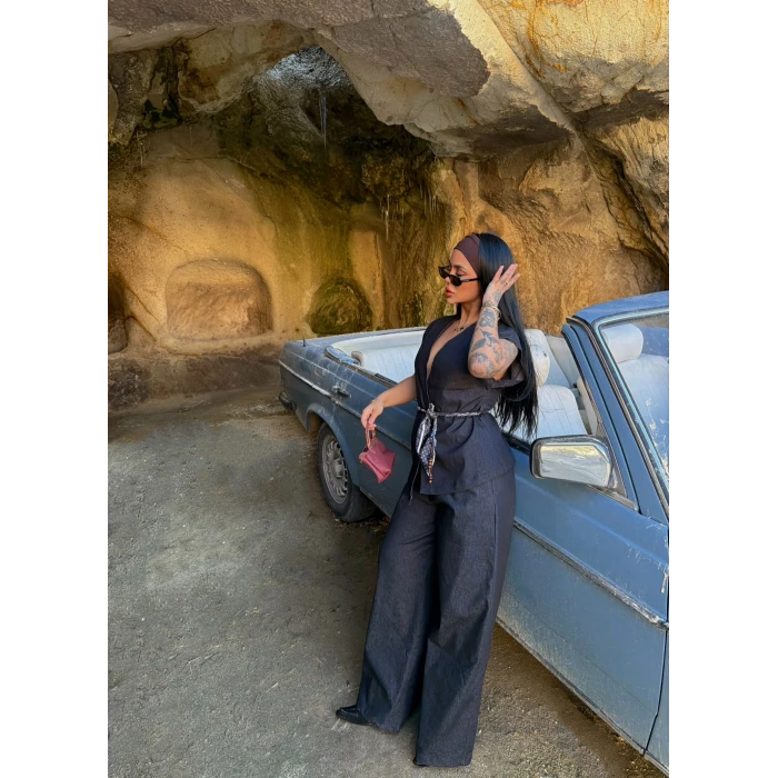 Yelekli Denim İkili Takım