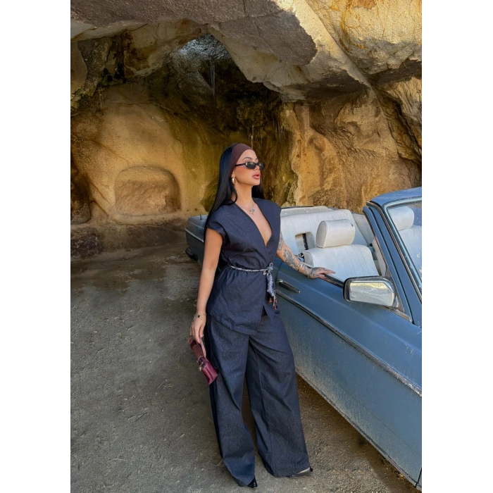 Yelekli Denim İkili Takım