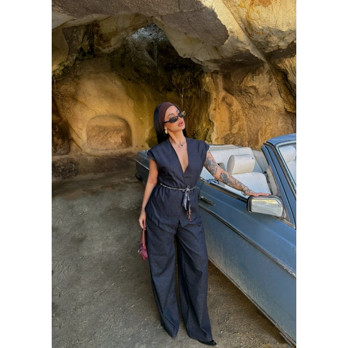 Yelekli Denim İkili Takım