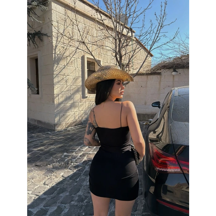 Siyah İp Askılı Basic Elbise