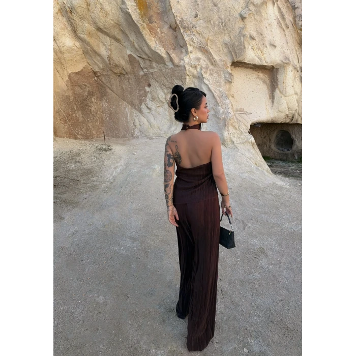 Kahve Sırt Dekolte Fitilli Takım