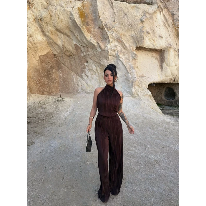 Kahve Sırt Dekolte Fitilli Takım