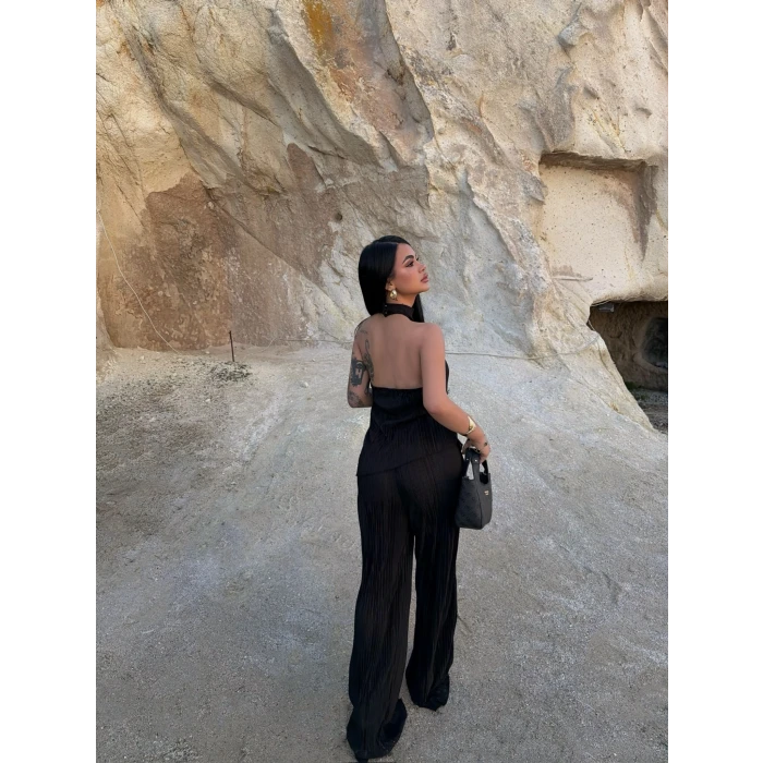 Siyah Sırt Dekolte Fitilli Takım