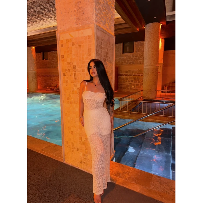 Göğüs Astarlı Güpürlü Elbise (Etek Astarsız)