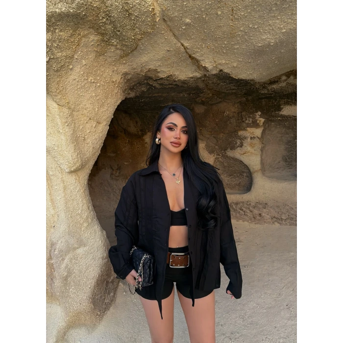 Siyah Line Boyfriend Gömlek