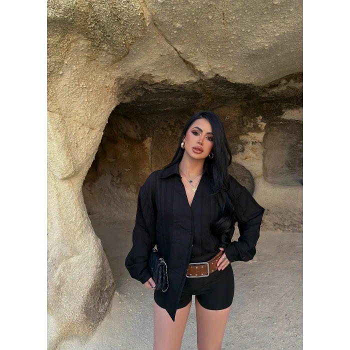 Siyah Line Boyfriend Gömlek