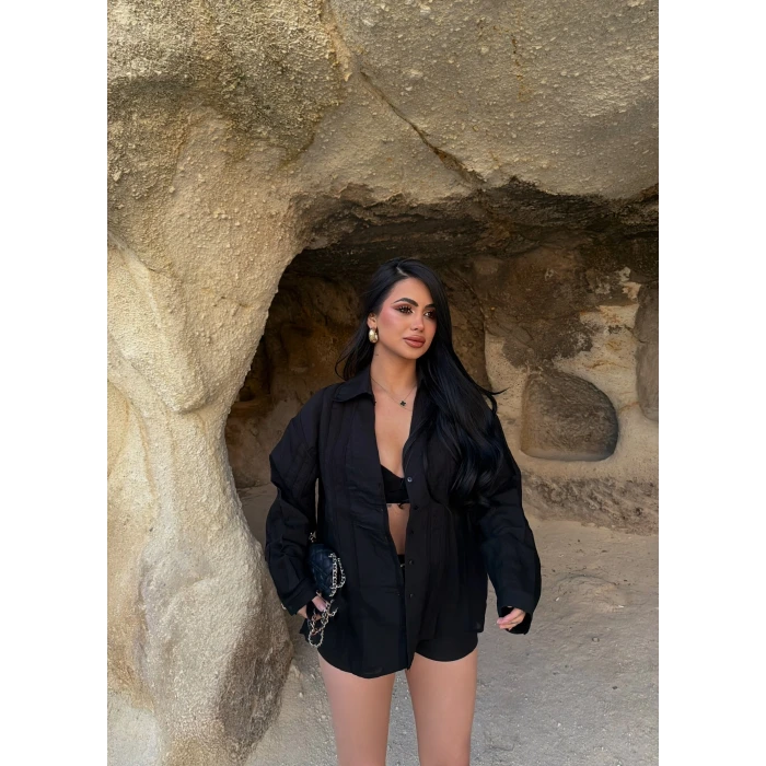 Siyah Line Boyfriend Gömlek