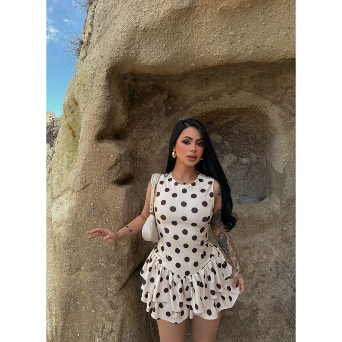 Puantiyeli Eteği Fırfırlı Elbise