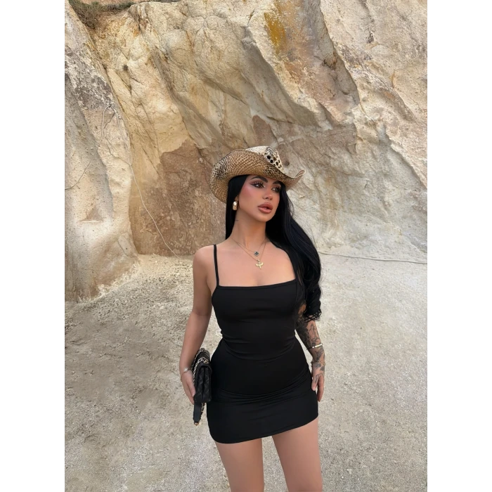 Siyah Askılı Bodycon Mini Elbise