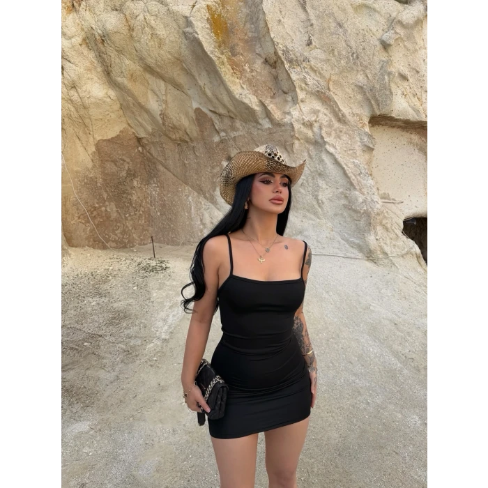 Siyah Askılı Bodycon Mini Elbise