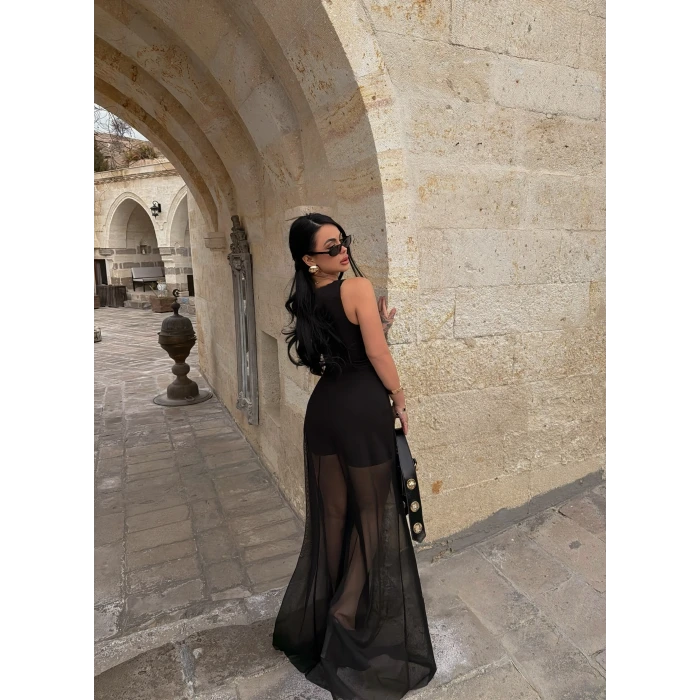 Şeffaf Katmanlı Şortlu Elbise