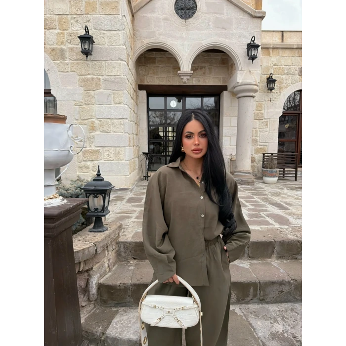 Haki Modal Gömlek Pantolon İkili Takım