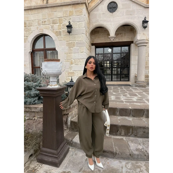Haki Modal Gömlek Pantolon İkili Takım
