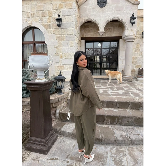 Haki Modal Gömlek Pantolon İkili Takım