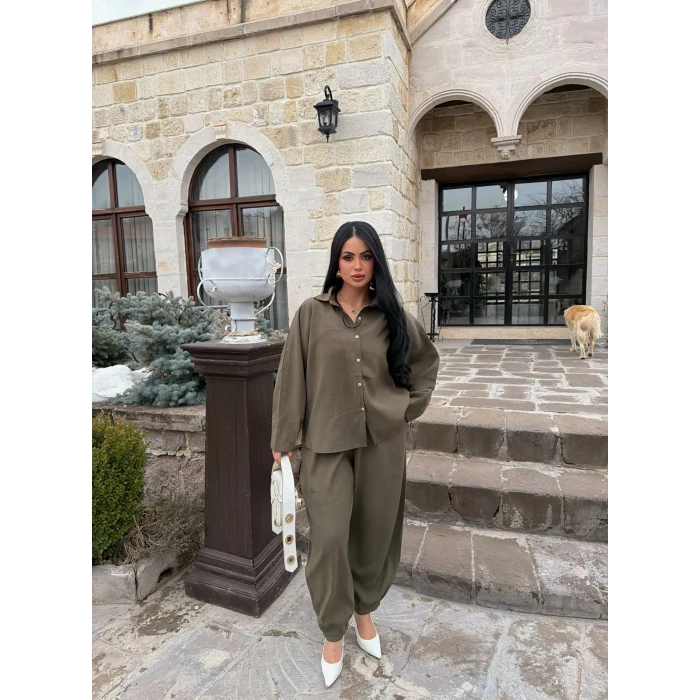 Haki Modal Gömlek Pantolon İkili Takım