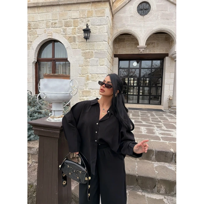 Siyah Modal Gömlek Pantolon İkili Takım