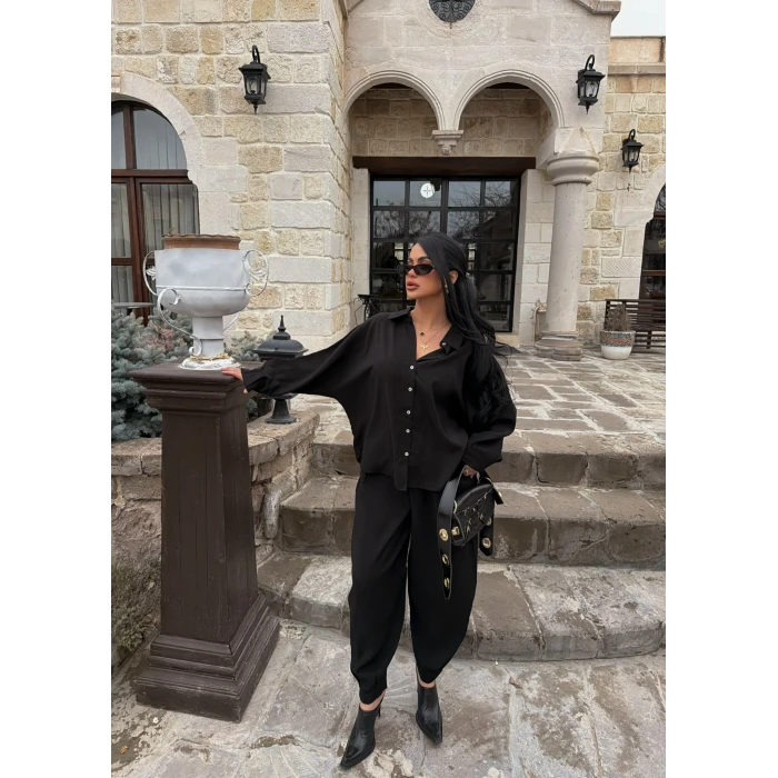 Siyah Modal Gömlek Pantolon İkili Takım