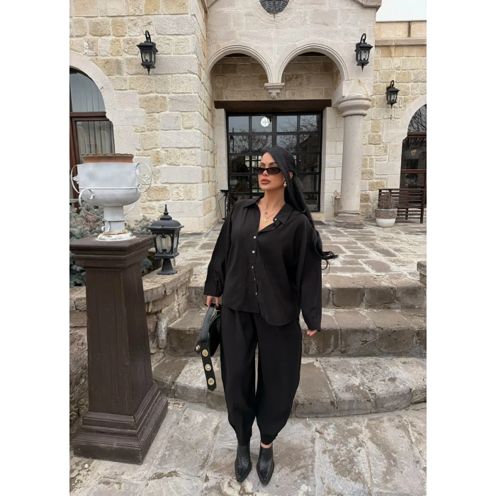 Siyah Modal Gömlek Pantolon İkili Takım