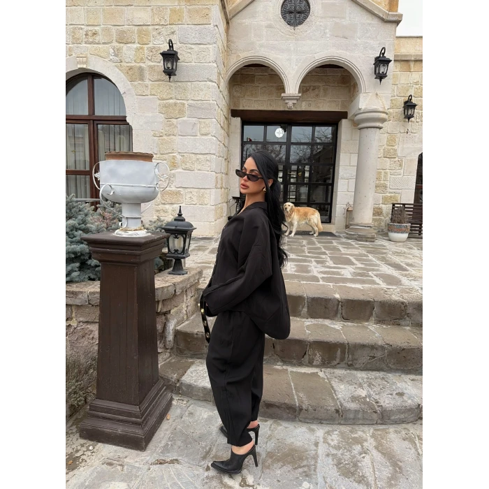 Siyah Modal Gömlek Pantolon İkili Takım