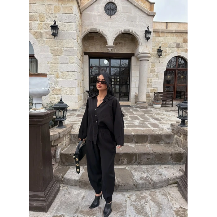 Siyah Modal Gömlek Pantolon İkili Takım