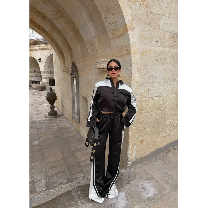 Siyah Saten Eşofman İkili Takım