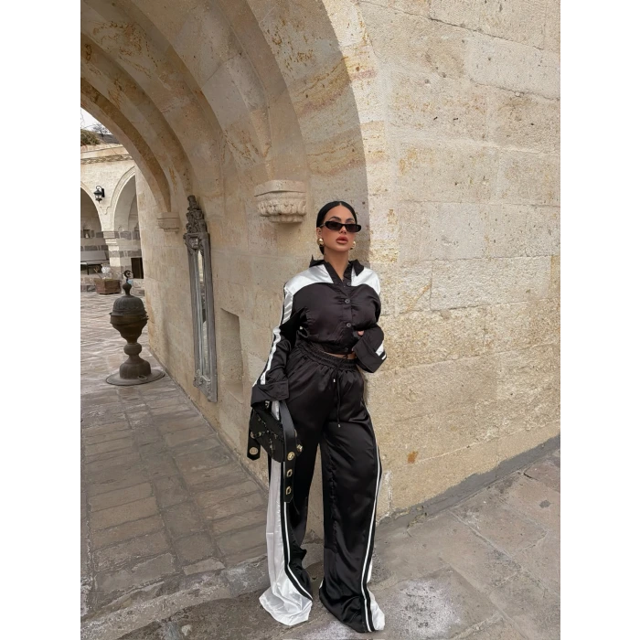 Siyah Saten Eşofman İkili Takım