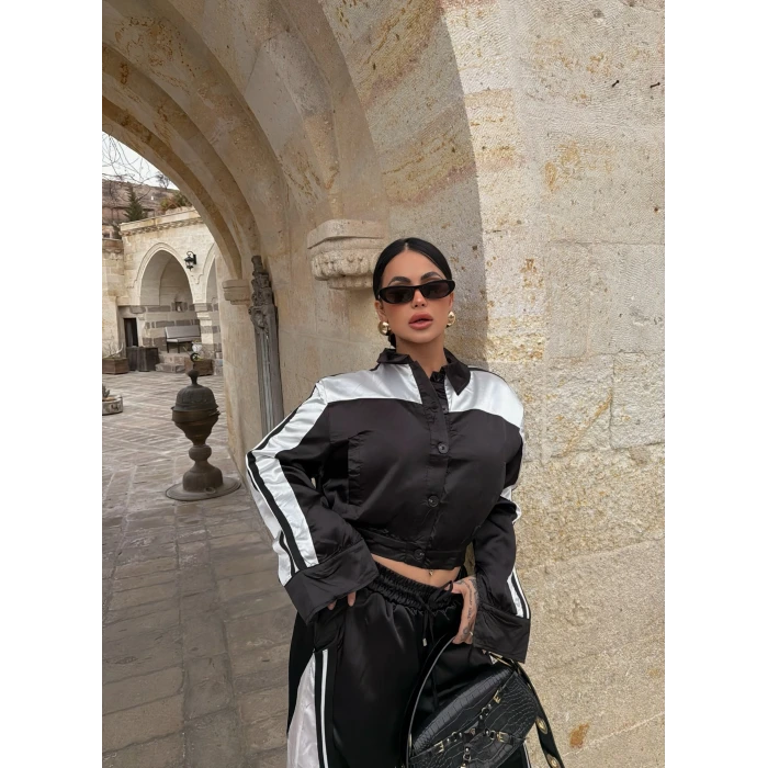 Siyah Saten Eşofman İkili Takım