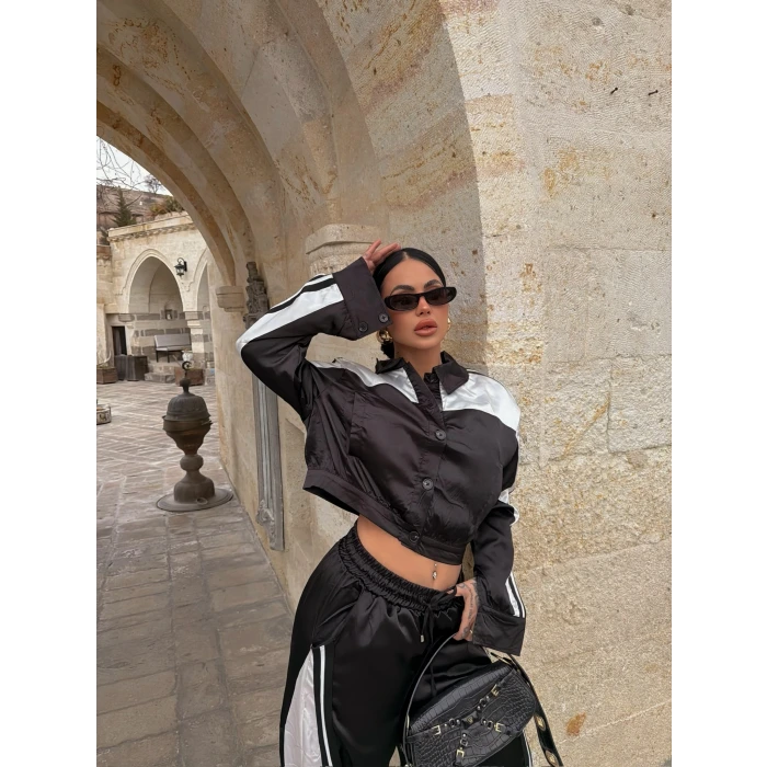 Siyah Saten Eşofman İkili Takım