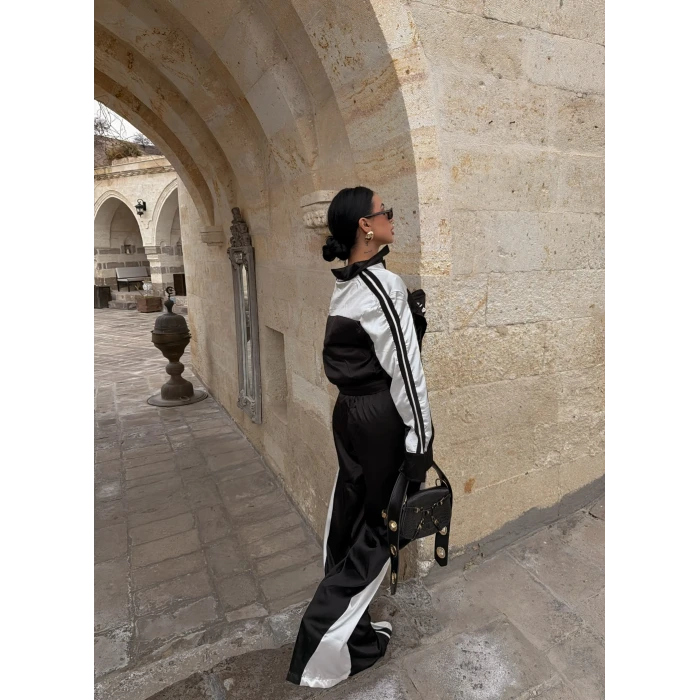 Siyah Saten Eşofman İkili Takım