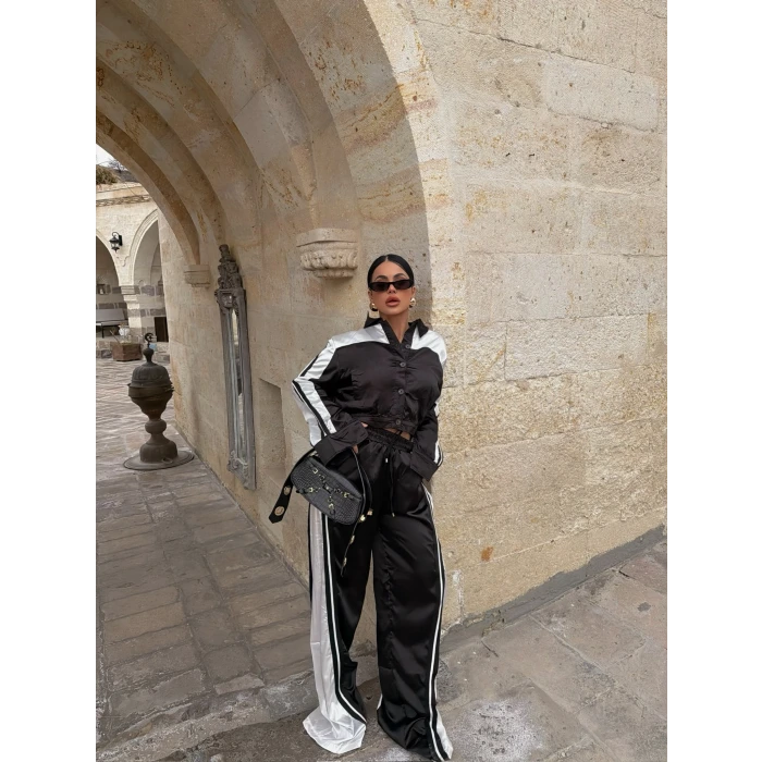 Siyah Saten Eşofman İkili Takım