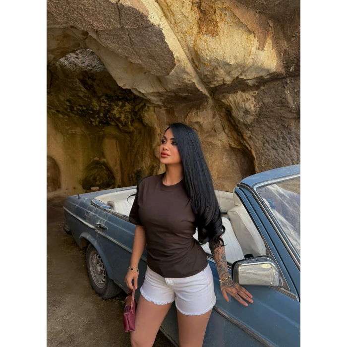 Kahve Sırt Bağlamalı Compact Tişört