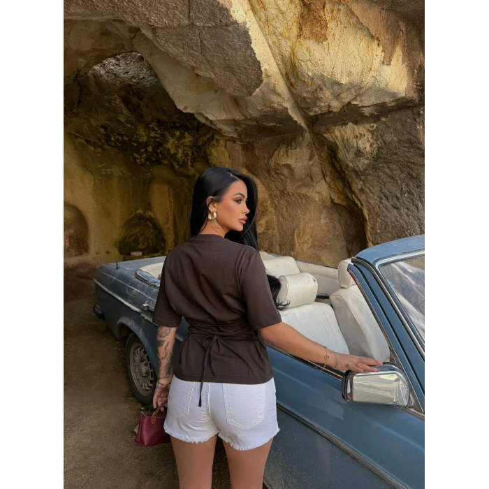 Kahve Sırt Bağlamalı Compact Tişört