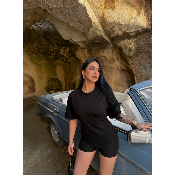 Siyah Sırt Bağlamalı Compact Tişört