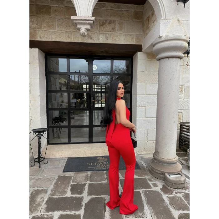 Kırmızı Boyundan Geçmeli Toparlayıcı Tulum