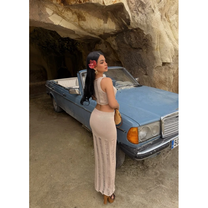 Bej Triko Etek Büstiyer İkili Takım