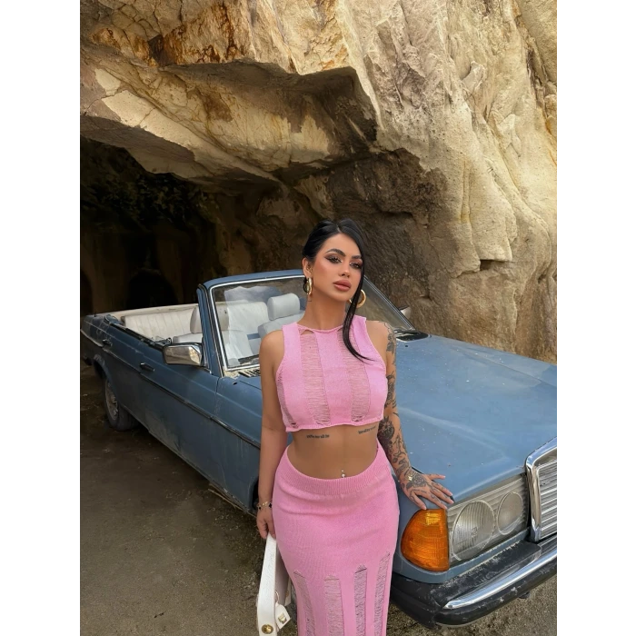 Pembe Triko Etek Büstiyer İkili Takım