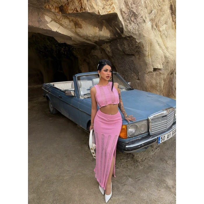 Pembe Triko Etek Büstiyer İkili Takım