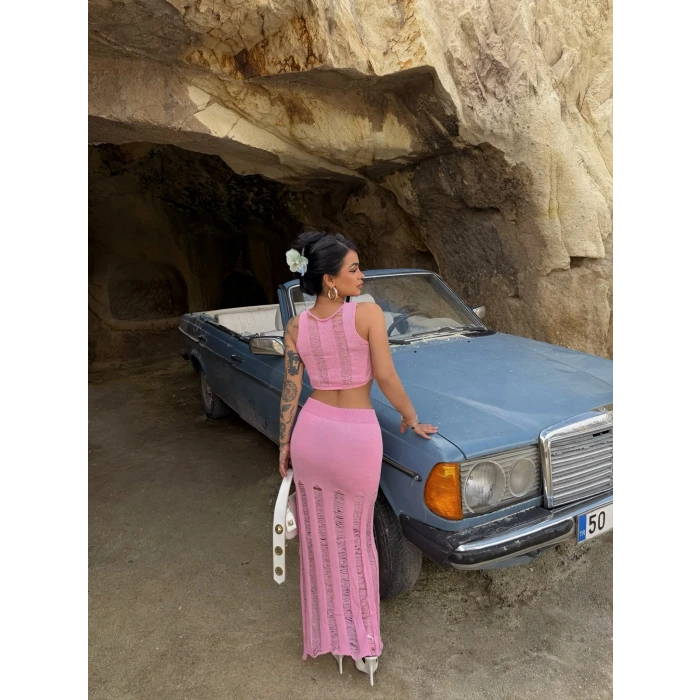 Pembe Triko Etek Büstiyer İkili Takım