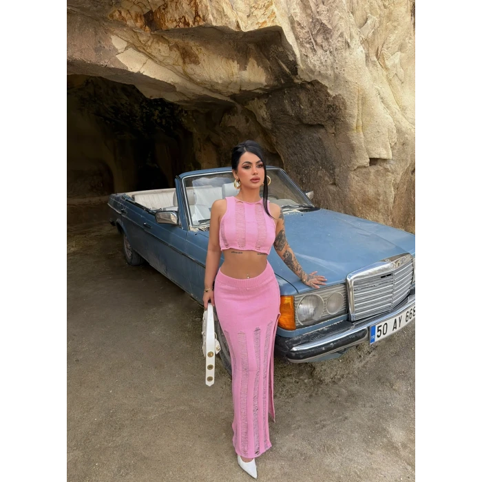 Pembe Triko Etek Büstiyer İkili Takım