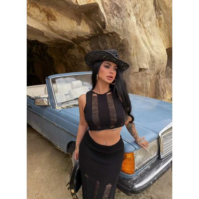 Siyah Triko Etek Büstiyer İkili Takım