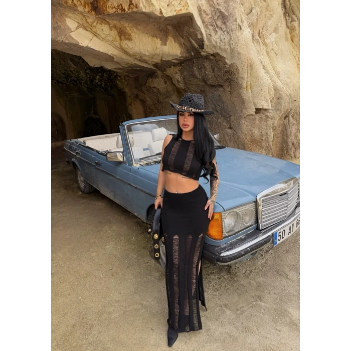 Siyah Triko Etek Büstiyer İkili Takım