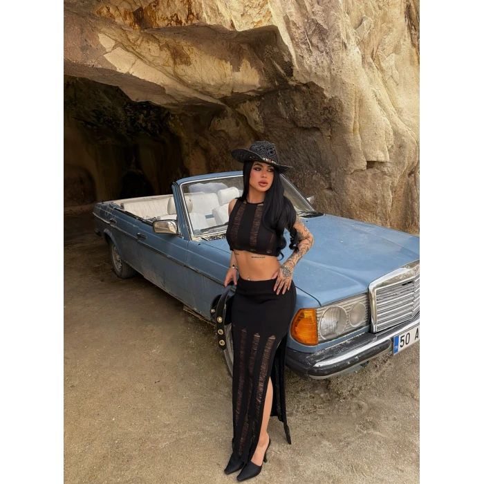 Siyah Triko Etek Büstiyer İkili Takım