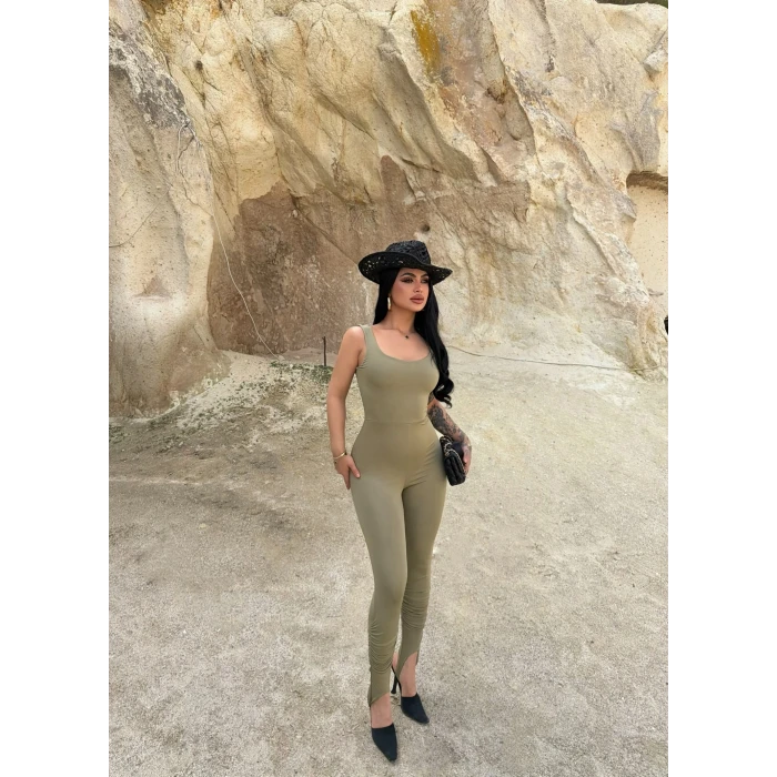 Haki Askılı Basic Slim Tulum