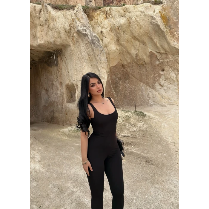 Siyah Askılı Basic Slim Tulum